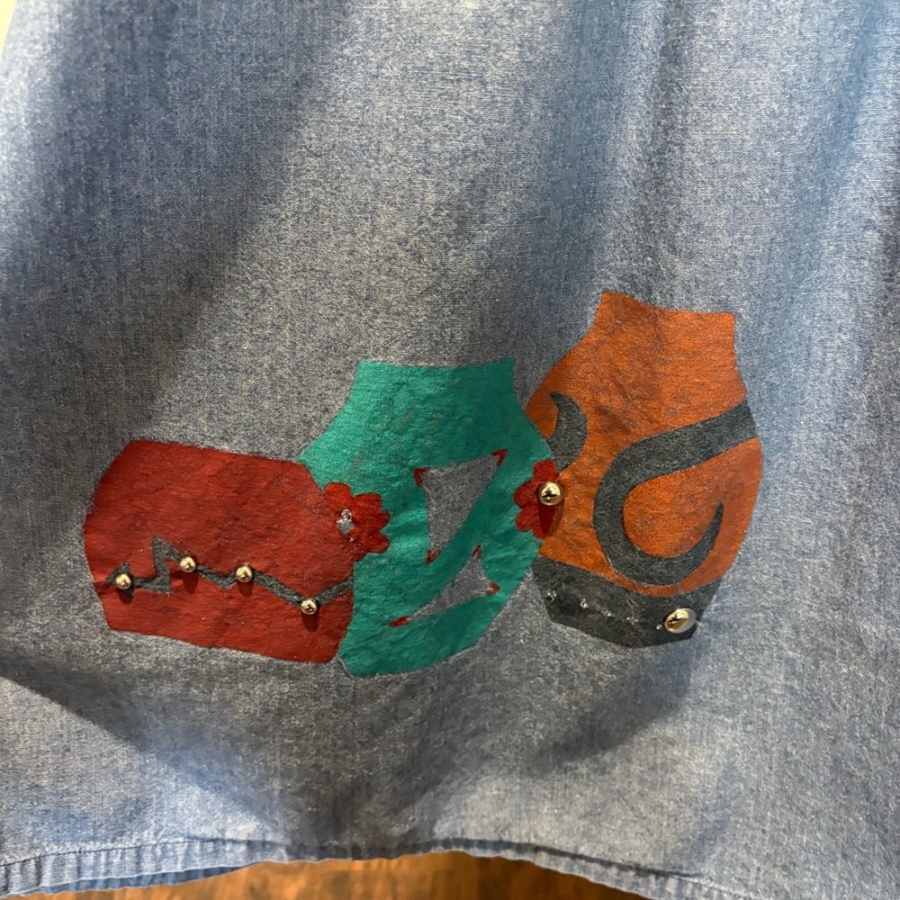 Vintage Handmade Denim Jumper Dress – Southwestern Folk Art Details – Size L - Picture 4 of 10